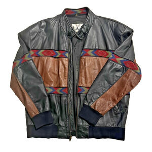 Vintage LA-1 by Adler Leather Jacket Men’s Large Black Brown Southwestern Made K
